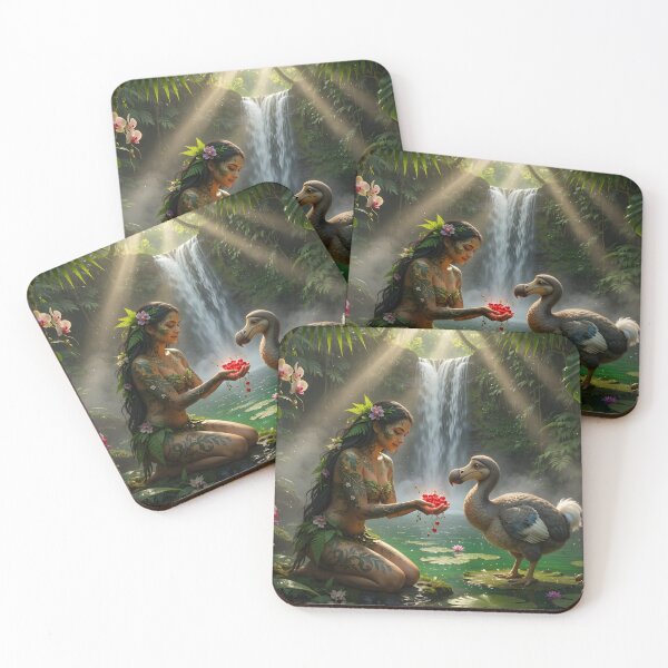 Item preview, Enchanted Jungle Girl Feeding Dodo Bird | Fantasy Tropical Paradise designed and sold by DreamyWallVibes.