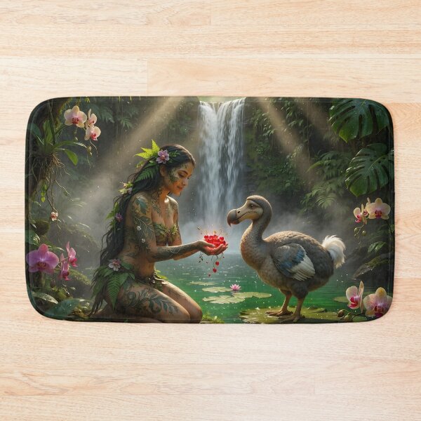 Item preview, Enchanted Jungle Girl Feeding Dodo Bird | Fantasy Tropical Paradise designed and sold by DreamyWallVibes.