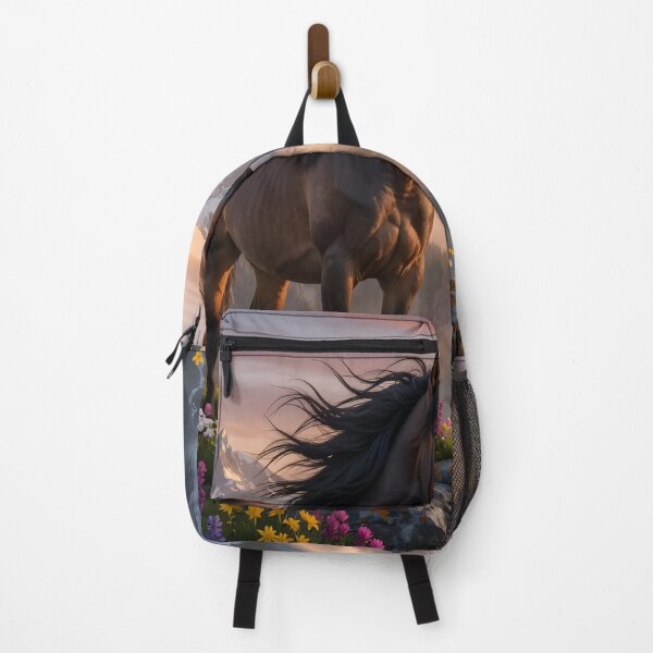 Item preview, Majestic Brown Horse at Sunset Mountains | Epic Fantasy Landscape designed and sold by DreamyWallVibes.