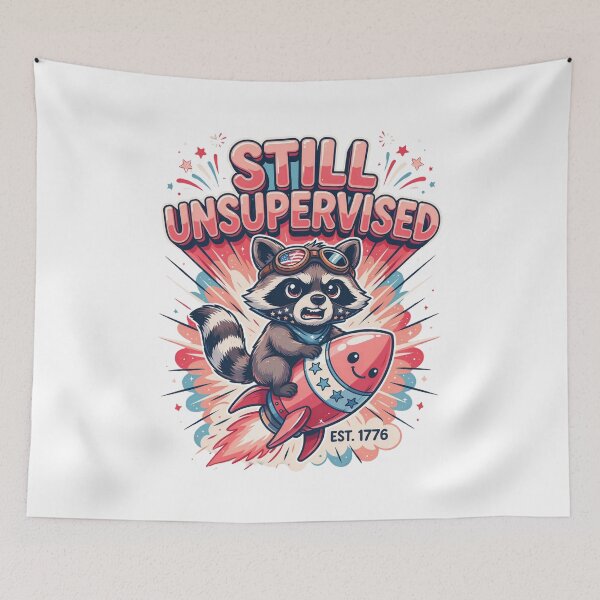 Item preview, Still Unsupervised Cute Kawaii Raccoon Rocket Patriotic Tee v2 designed and sold by DarylWelsh2024.