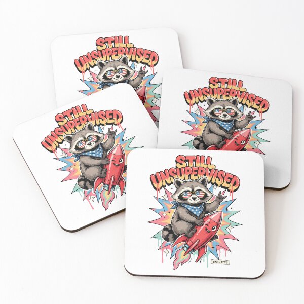 Item preview, Still Unsupervised Cute Kawaii Raccoon Rocket Patriotic Tee v3 designed and sold by DarylWelsh2024.