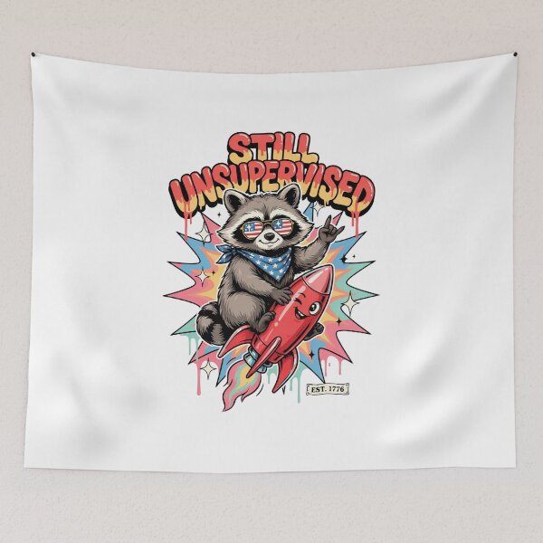 Item preview, Still Unsupervised Cute Kawaii Raccoon Rocket Patriotic Tee v3 designed and sold by DarylWelsh2024.
