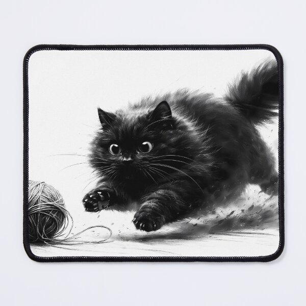 Item preview, Playful Black Cat Chasing Yarn designed and sold by cuprum.
