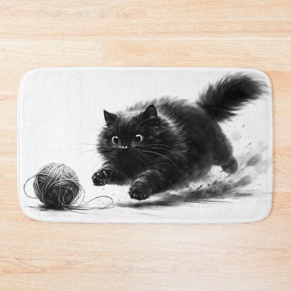 Item preview, Playful Black Cat Chasing Yarn designed and sold by cuprum.