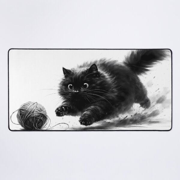 Item preview, Playful Black Cat Chasing Yarn designed and sold by cuprum.