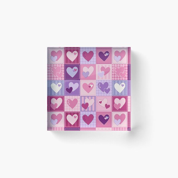 Item preview, Pieces of My Heart – Retro Patchwork Hearts in Pink and Purple designed and sold by melanie4816.