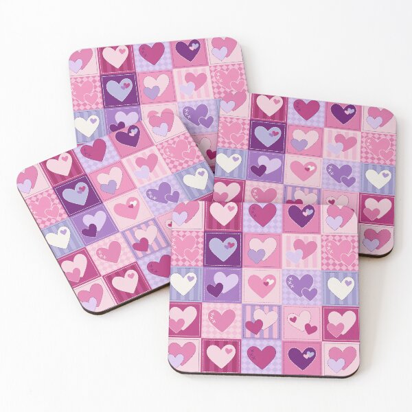Item preview, Pieces of My Heart – Retro Patchwork Hearts in Pink and Purple designed and sold by melanie4816.