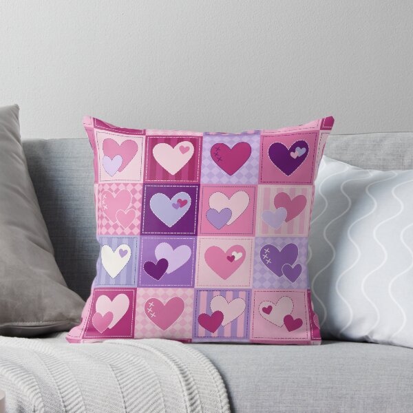 Item preview, Pieces of My Heart – Retro Patchwork Hearts in Pink and Purple designed and sold by melanie4816.