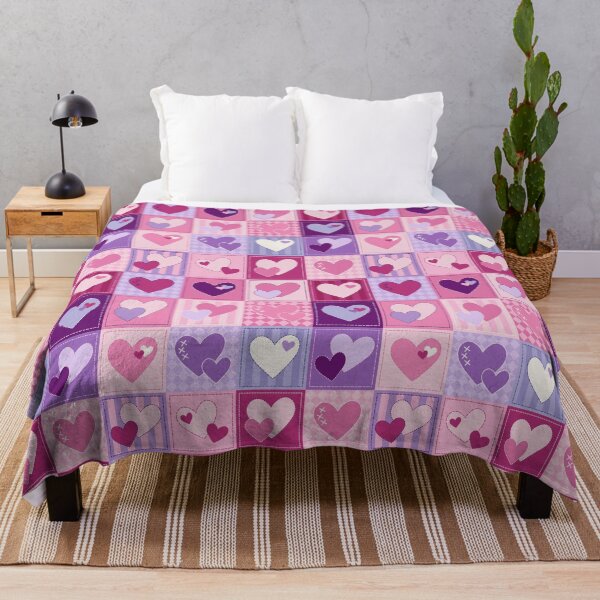 Item preview, Pieces of My Heart – Retro Patchwork Hearts in Pink and Purple designed and sold by melanie4816.