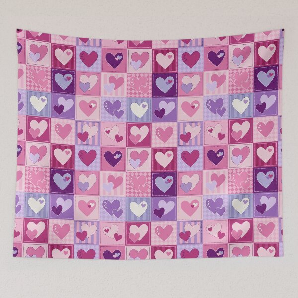 Item preview, Pieces of My Heart – Retro Patchwork Hearts in Pink and Purple designed and sold by melanie4816.