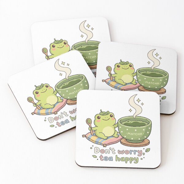 Item preview, Don't Worry Tea Happy - Adorable Green Frog Laptop Decal designed and sold by Matcha & Midnight.