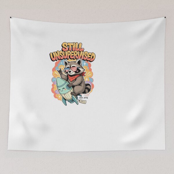 Item preview, Still Unsupervised Cute Kawaii Raccoon Rocket Patriotic Tee v5  designed and sold by DarylWelsh2024.