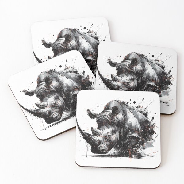 Item preview, Majestic Rhinoceros Wall Art, Black White Rhino Illustration, Modern Wildlife Ink Painting, Powerful Rhino Design designed and sold by gkhanco.