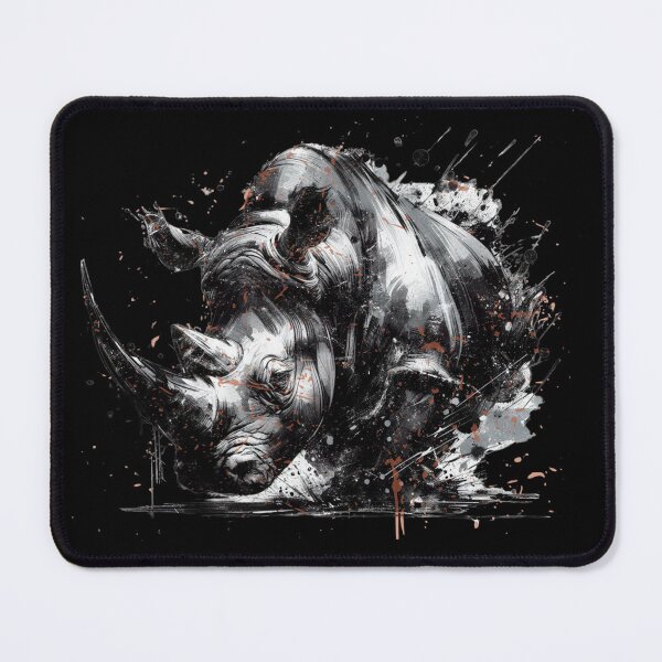 Item preview, Majestic Rhinoceros Wall Art, Black White Rhino Illustration, Modern Wildlife Ink Painting, Powerful Rhino Design designed and sold by gkhanco.