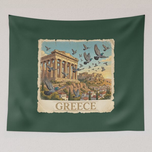 Item preview, Greece Pigeon Vintage Travel Poster designed and sold by azule1.