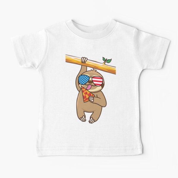 Cute Sloth Pizza July Fourth Baby T-Shirt