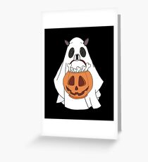 Boston Terrier Ghost Halloween Greeting Card