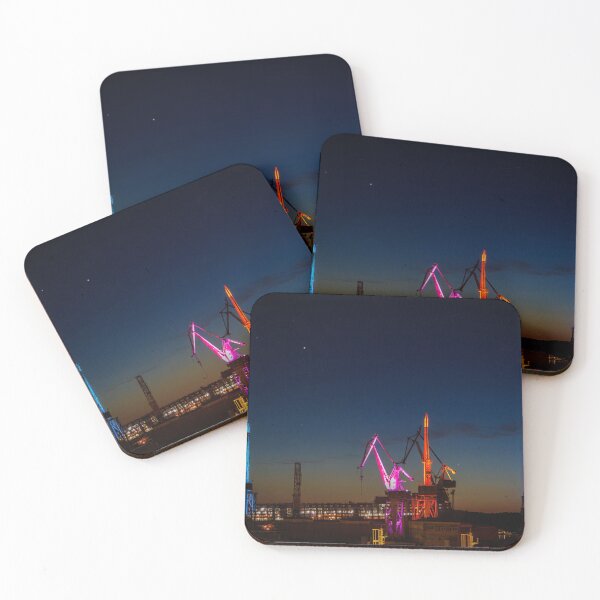 Item preview, Lighting Giants: Illuminated Shipyard Cranes at Night in Pula, Croatia designed and sold by Viv Thompson Photography .