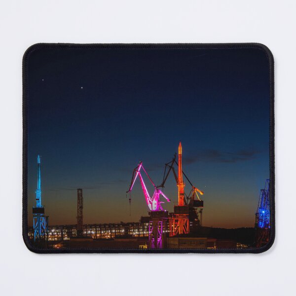 Item preview, Lighting Giants: Illuminated Shipyard Cranes at Night in Pula, Croatia designed and sold by Viv Thompson Photography .