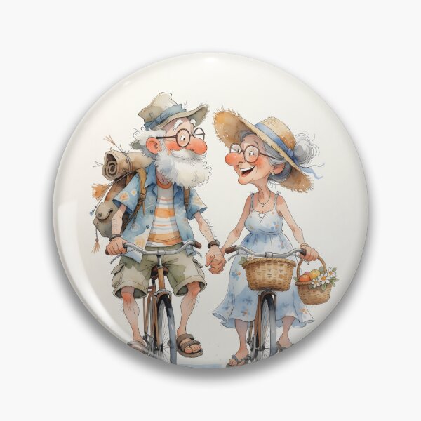 Item preview, Retired couple in love on bicycles – Summer love & cycling illustration designed and sold by Connys Colorful World.