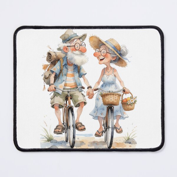 Item preview, Retired couple in love on bicycles – Summer love & cycling illustration designed and sold by Connys Colorful World.