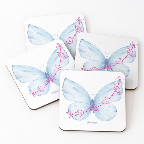 Item preview, Blue Butterfly and Shells Pink - Coastal Dream  designed and sold by Theselinara.