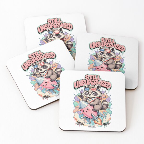 Item preview, Still Unsupervised Cute Kawaii Raccoon Rocket Patriotic Tee v6 designed and sold by DarylWelsh2024.