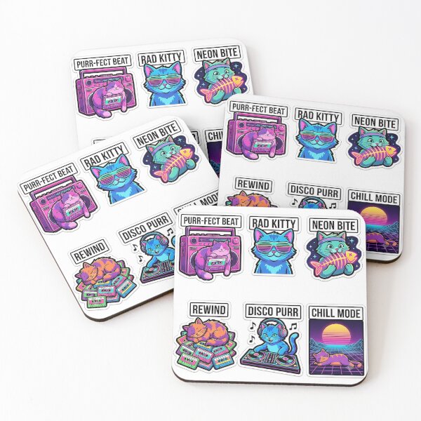 Item preview, Retro Synthwave Cat Sticker Pack - Vintage Neon & Purr-fect Puns designed and sold by SimpleP.