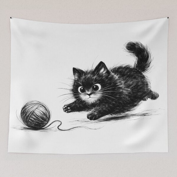 Item preview, Playful Kitten Chasing Yarn designed and sold by cuprum.