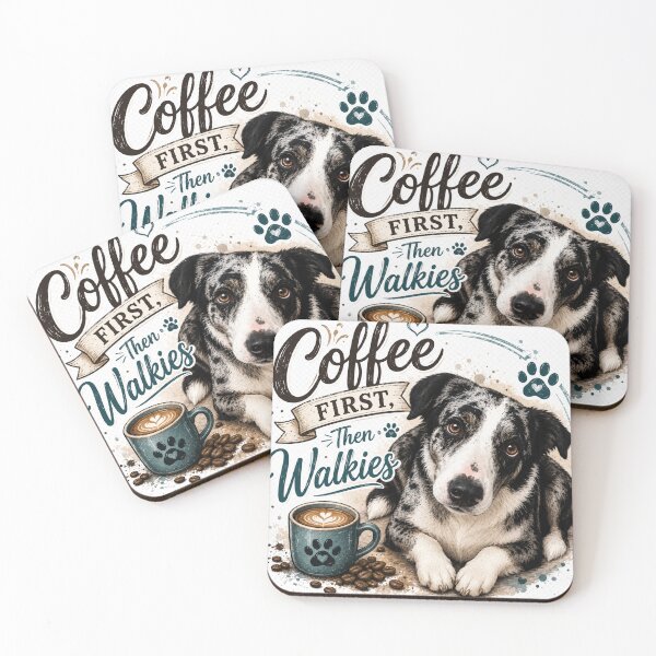 Item preview, Coffee First, Then Walkies. Cute Merle Dog Illustration. Nezuko Collection designed and sold by KOZStudio.