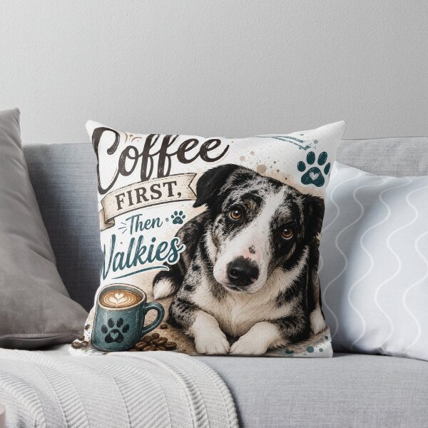 Item preview, Coffee First, Then Walkies. Cute Merle Dog Illustration. Nezuko Collection designed and sold by KOZStudio.