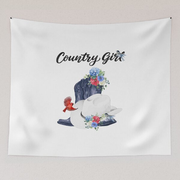 Item preview, Country Girl with Cowboy Boots/Hat & Red, White & Blue Flowers & Birds designed and sold by JeweledDesigns.