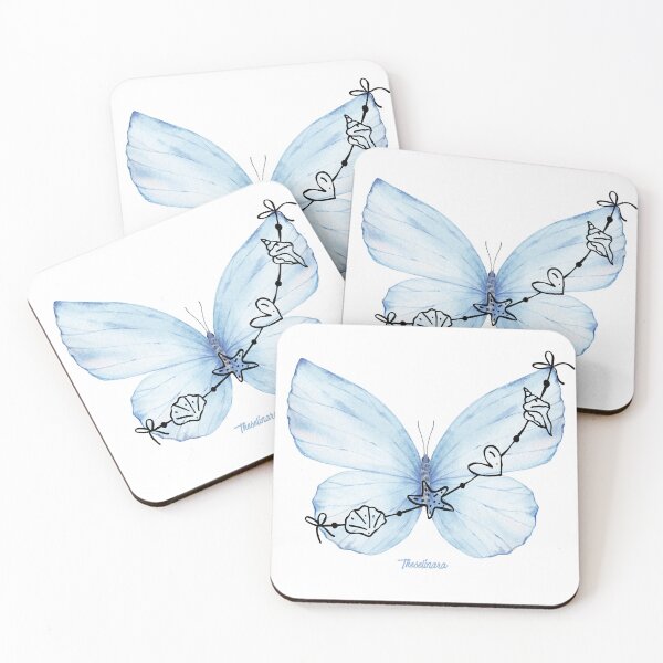 Item preview, Blue Butterfly and Shells Black - Coastal Dream  designed and sold by Theselinara.