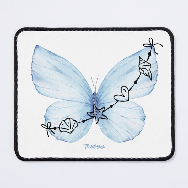 Item preview, Blue Butterfly and Shells Black - Coastal Dream designed and sold by Theselinara.
