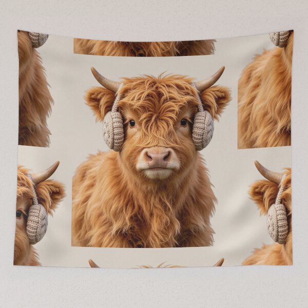 Item preview, Cute Highland Cow Wearing Cozy Earmuffs designed and sold by BagFactoryUK.
