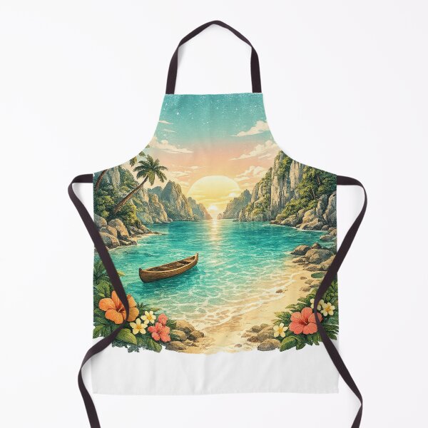 Item preview, Tropical Island Paradise: Turquoise Lagoon Wooden Boat Beach Sunset designed and sold by irfanshikh.