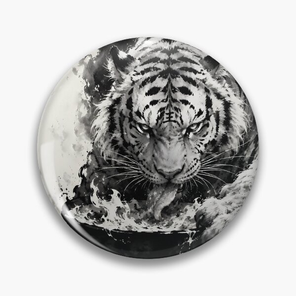 Item preview, Majestic White Tiger Emerging from Ink | Chinese Ink Painting Fantasy Art designed and sold by ManJiangHong.