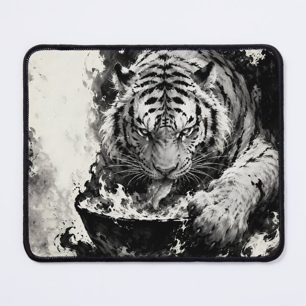 Item preview, Majestic White Tiger Emerging from Ink | Chinese Ink Painting Fantasy Art designed and sold by ManJiangHong.