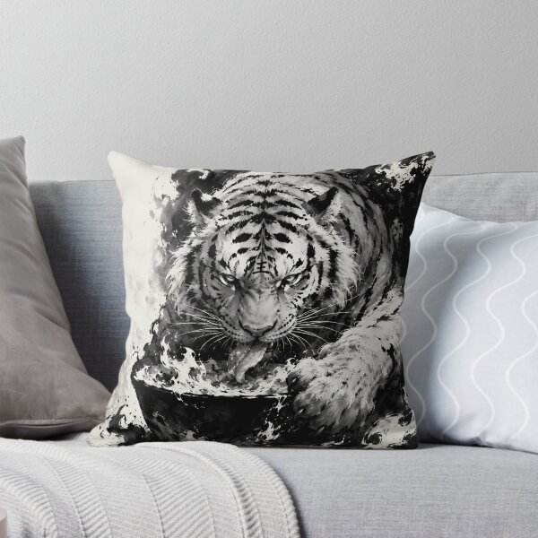 Item preview, Majestic White Tiger Emerging from Ink | Chinese Ink Painting Fantasy Art designed and sold by ManJiangHong.