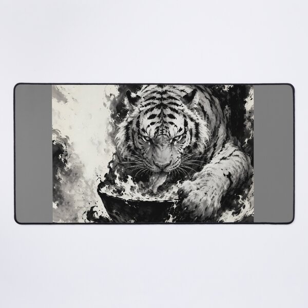 Item preview, Majestic White Tiger Emerging from Ink | Chinese Ink Painting Fantasy Art designed and sold by ManJiangHong.