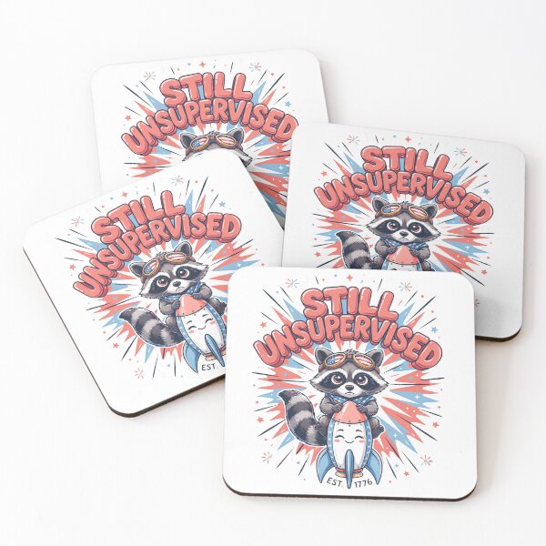 Item preview, Still Unsupervised Cute Kawaii Raccoon Rocket Patriotic Tee v7 designed and sold by DarylWelsh2024.
