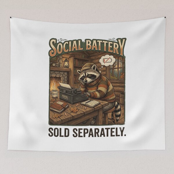 Item preview, Funny Introvert Shirt, Social Battery Sold Separately, Raccoon Vintage Illustration, Socially Awkward Gift designed and sold by softmind studio.