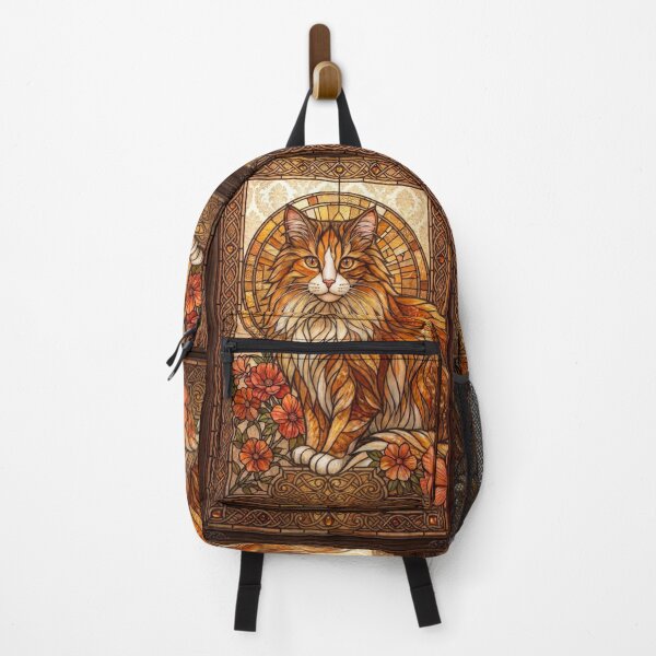 Item preview, Sunlit Majesty Long-Haired Ginger Tabby Stained Glass Art designed and sold by pinkal.