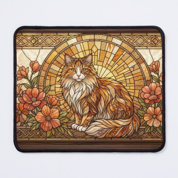 Item preview, Sunlit Majesty Long-Haired Ginger Tabby Stained Glass Art designed and sold by pinkal.