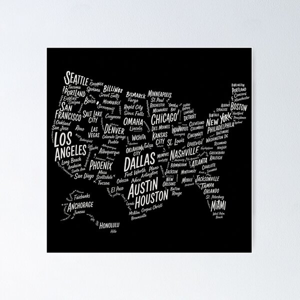 Item preview, USA Cities Typography Map designed and sold by layalistoresa.