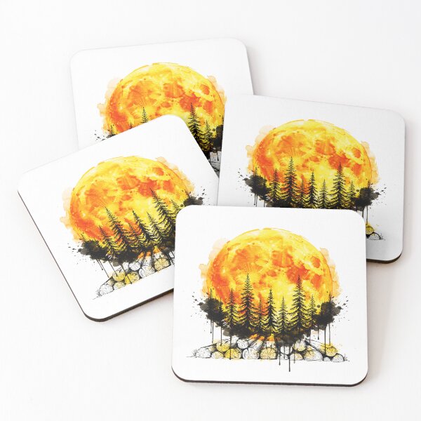 Item preview, Orange Full Moon Forest Trash Polka Watercolor Design designed and sold by GabeMountainArt.