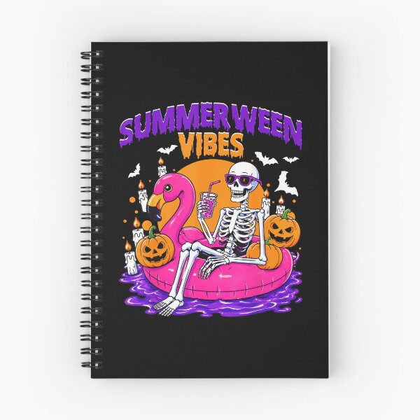 Item preview, Summerween Vibes Skeleton Relaxing on Pink Flamingo Float with Pumpkins Candy designed and sold by Serene woods.