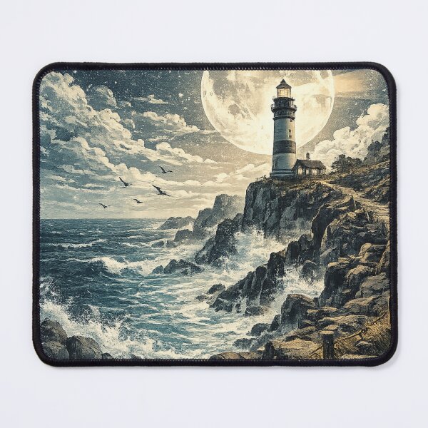 Item preview, Moonlit Lighthouse: Full Moon Starry Night Coastal Beacon Romantic designed and sold by irfanshikh.