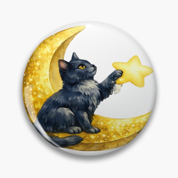 Item preview, Celestial Watercolor Black Cat on Golden Crescent Moon designed and sold by Mita986.