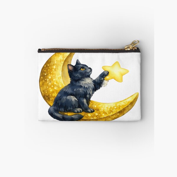 Item preview, Celestial Watercolor Black Cat on Golden Crescent Moon designed and sold by Mita986.